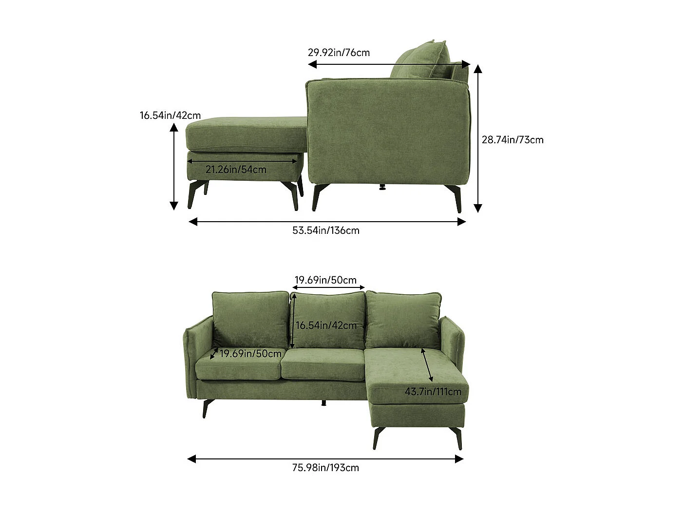 Green 3-Seater Corner Sofa with Reversible Chaise