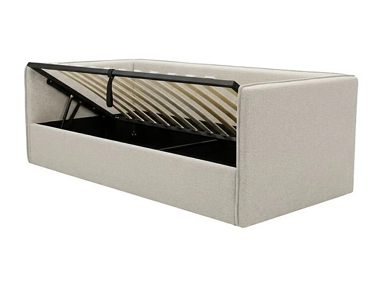 Lit tapissé avec rangement aggloméré beige 74x202x102cm