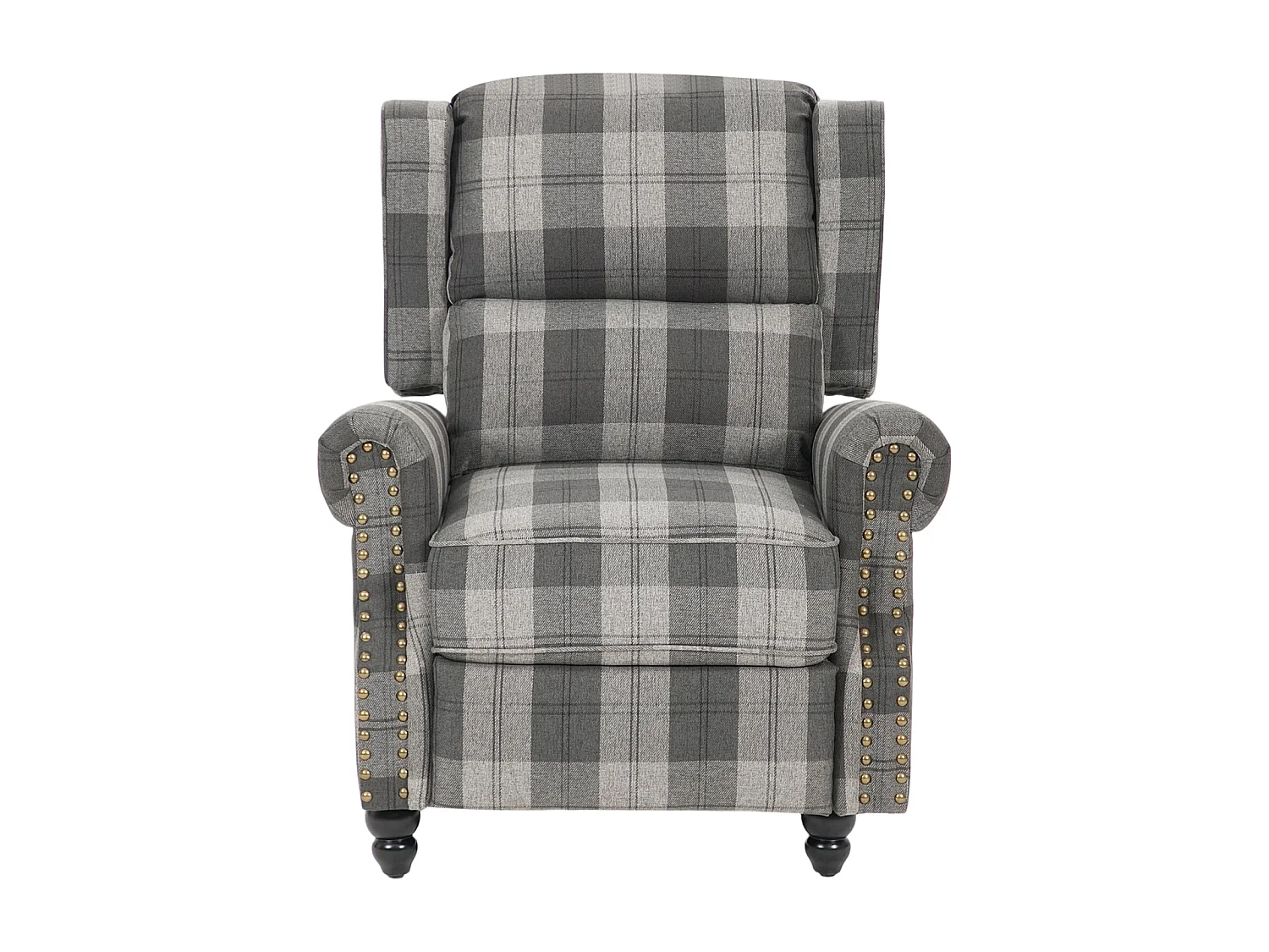 Plaid Linen Wingback Recliner Armchair with Footrest - Grey & Black