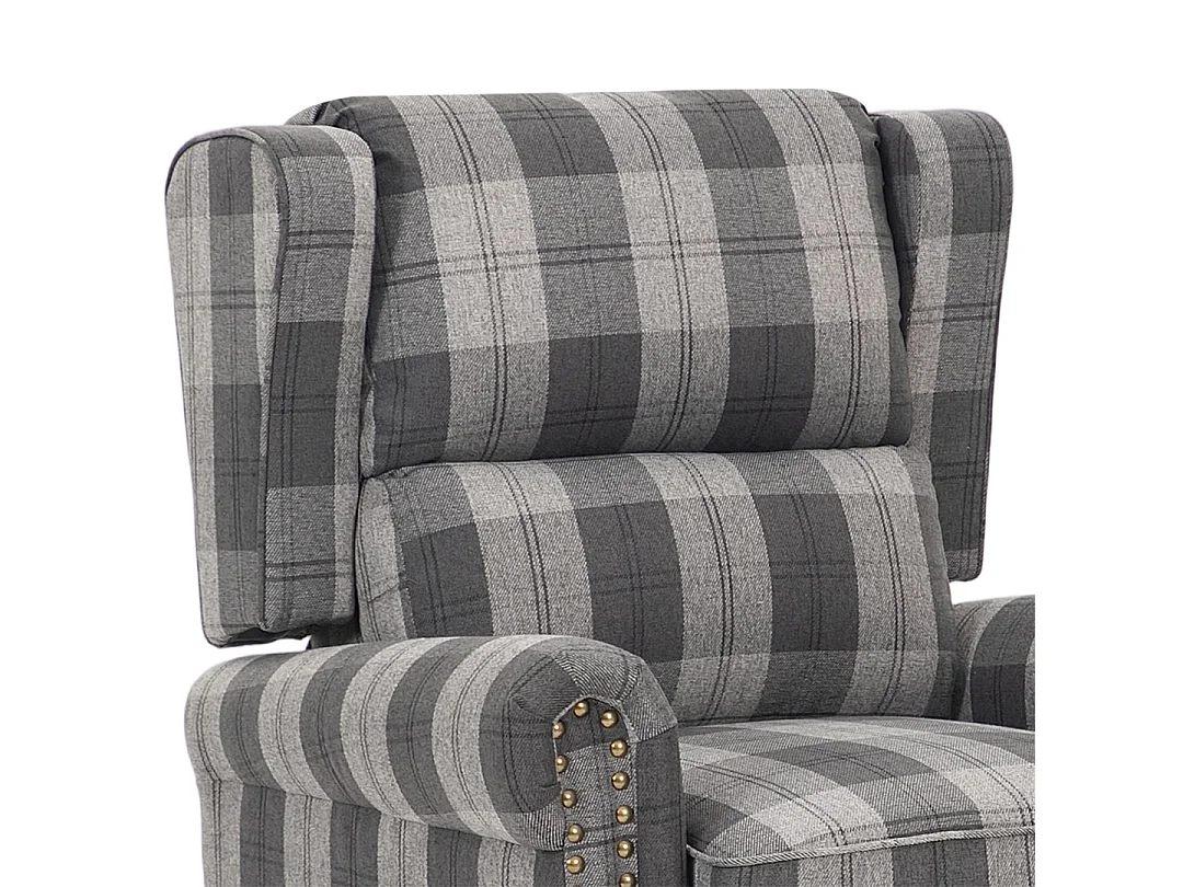Plaid Linen Wingback Recliner Armchair with Footrest - Grey & Black