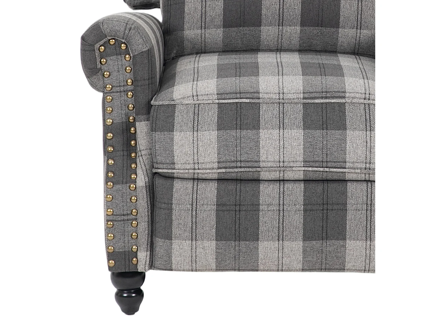 Plaid Linen Wingback Recliner Armchair with Footrest - Grey & Black