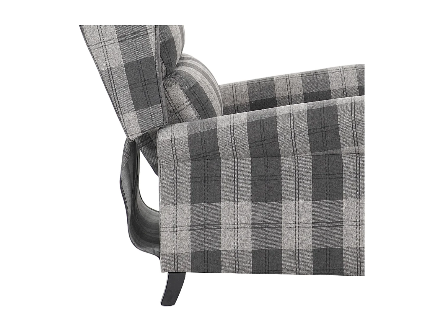Plaid Linen Wingback Recliner Armchair with Footrest - Grey & Black