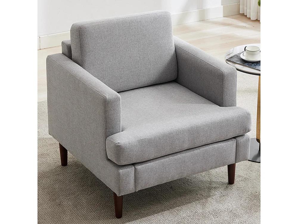 Mid-Century 1 Seater Sofa with Soft Cushion Seat & Back Support - Light Grey