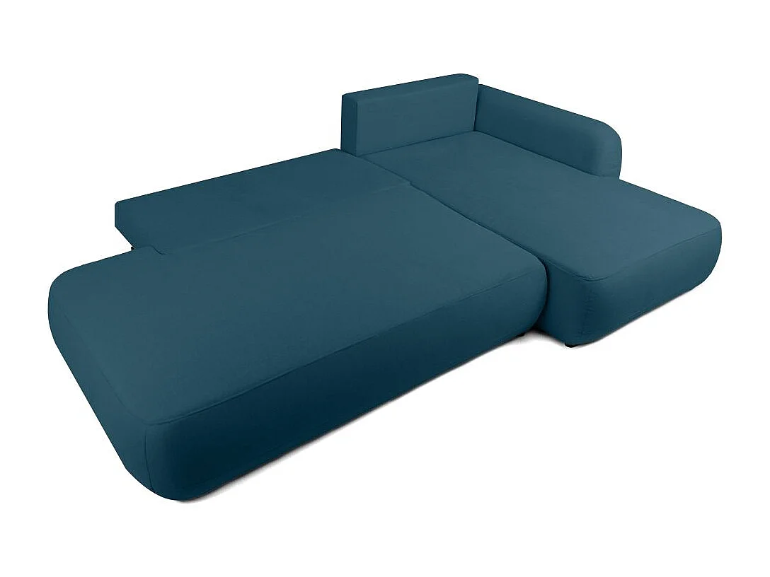 Canapé d'angle droit convertible 5 places en tissu texturé bleu FABIO