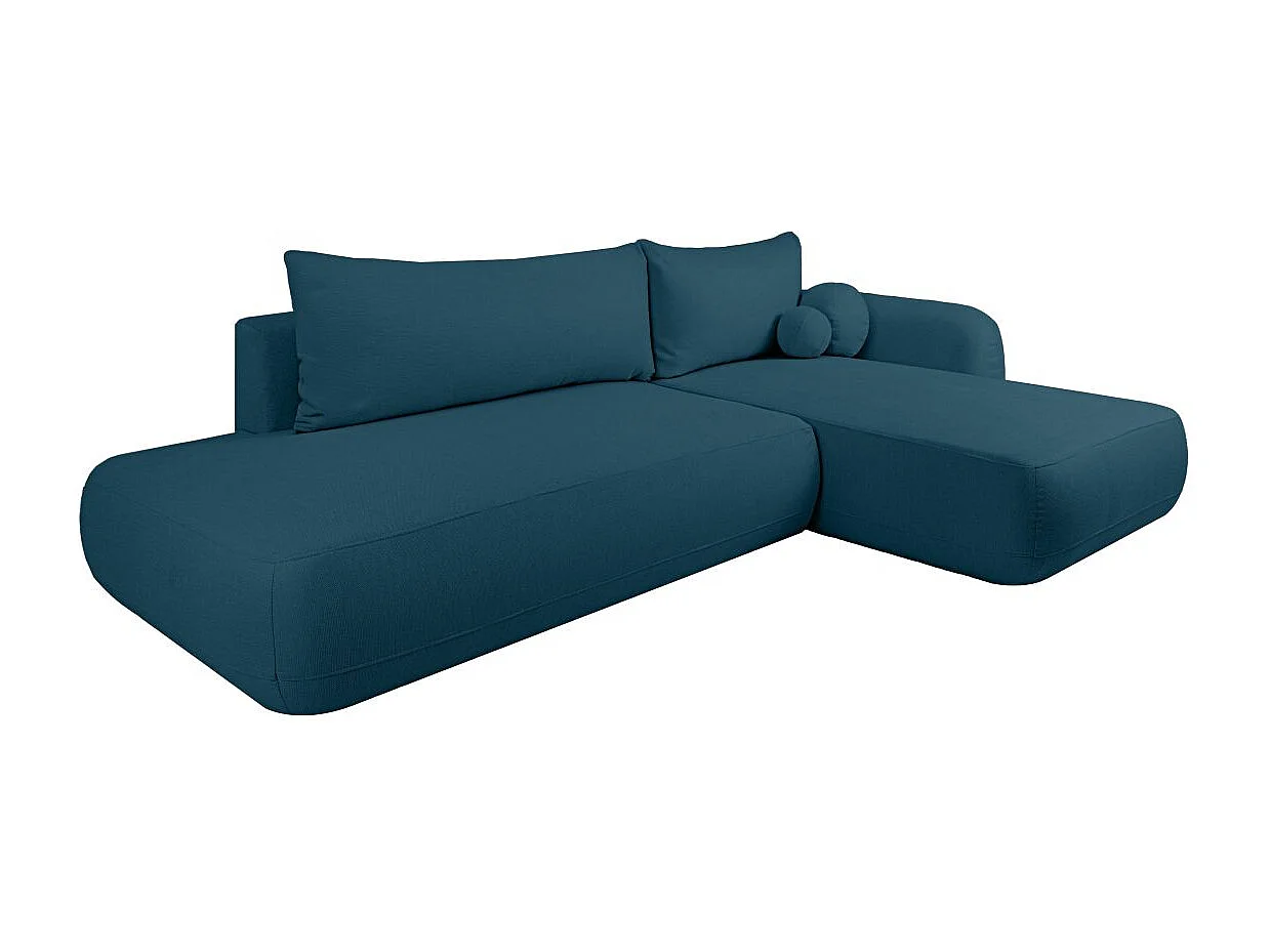 Canapé d'angle droit convertible 5 places en tissu texturé bleu FABIO