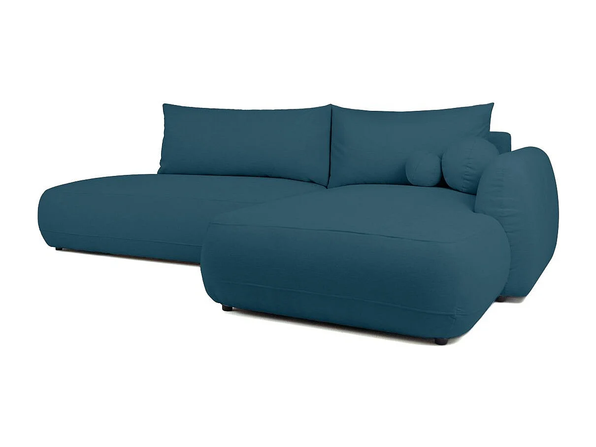 Canapé d'angle droit convertible 5 places en tissu texturé bleu FABIO