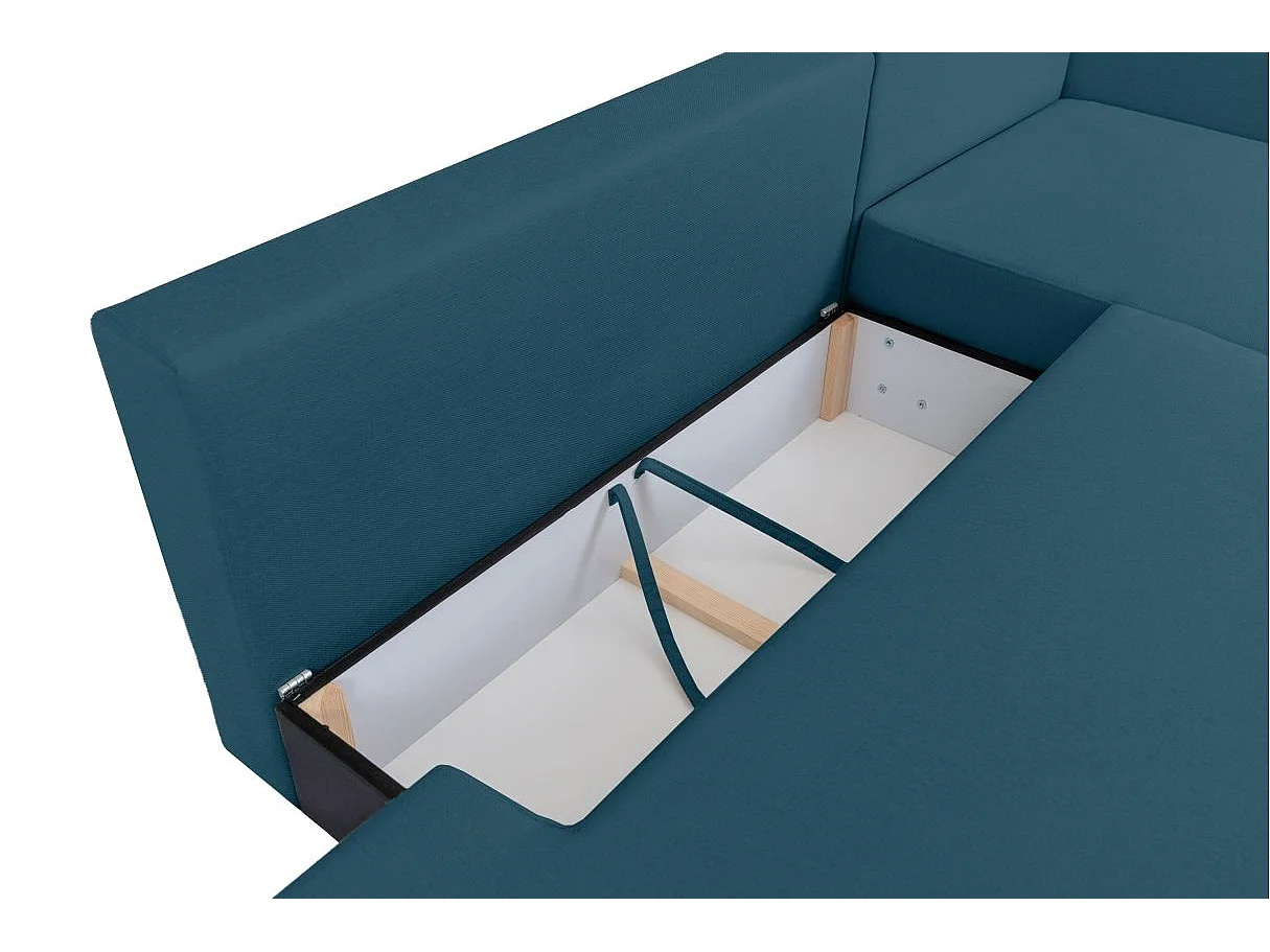Canapé d'angle droit convertible 5 places en tissu texturé bleu FABIO