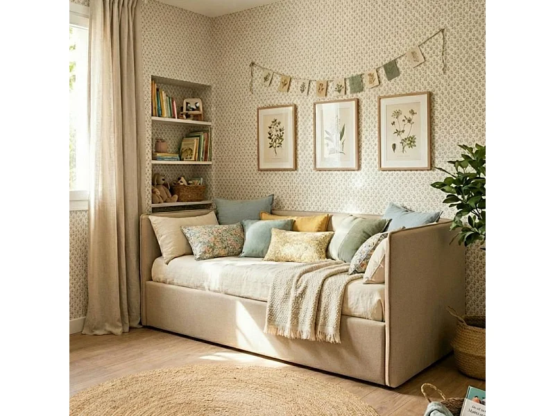 Lit tapissé avec rangement aggloméré marron 74x202x102cm