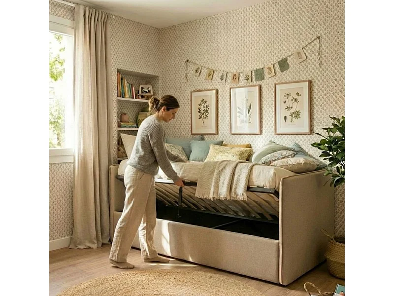 Cama estofada com armazenamento castanho 90x190cm
