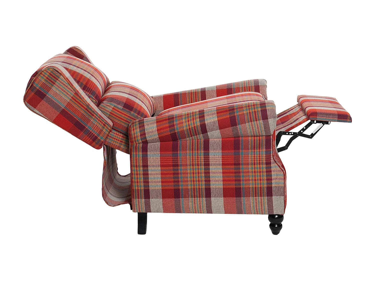 Plaid Linen Wingback Recliner Armchair with Footrest - Red