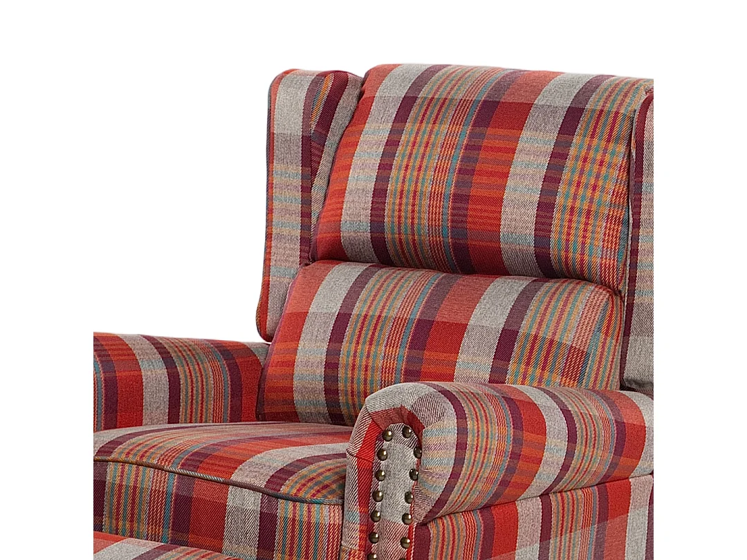 Plaid Linen Wingback Recliner Armchair with Footrest - Red