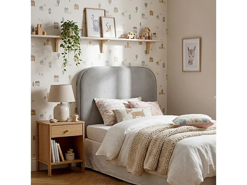 Gepolstertes Kopfteil grau 90/105cm