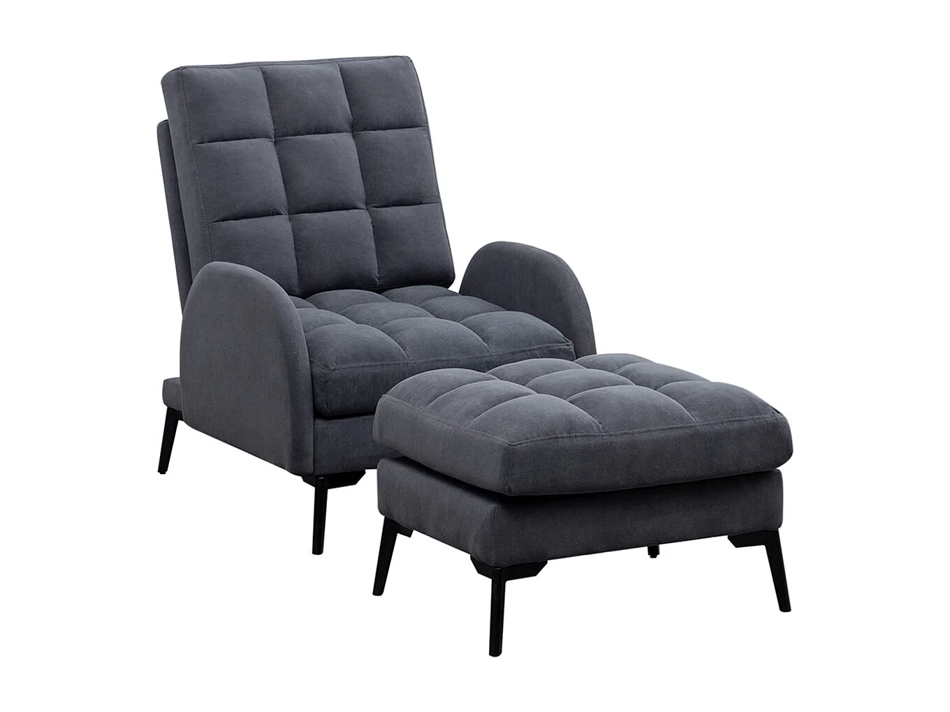 Frosted Velvet Leisure Recliner with Footstool - Grey