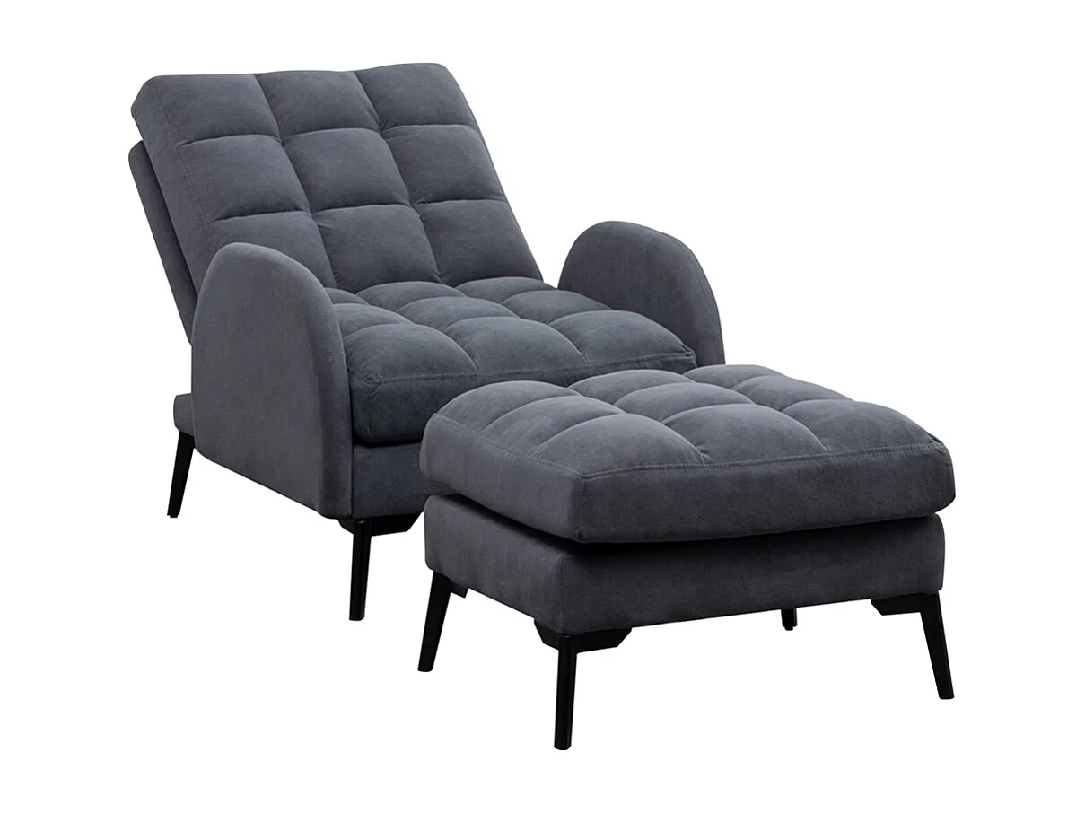 Frosted Velvet Leisure Recliner with Footstool - Grey