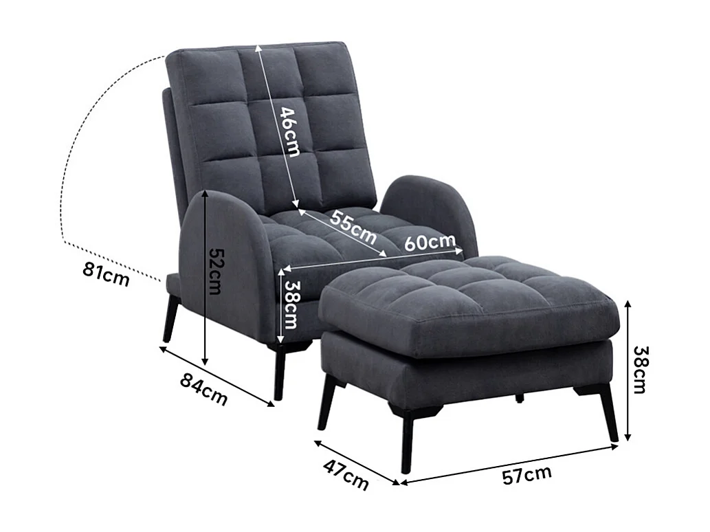 Frosted Velvet Leisure Recliner with Footstool - Grey