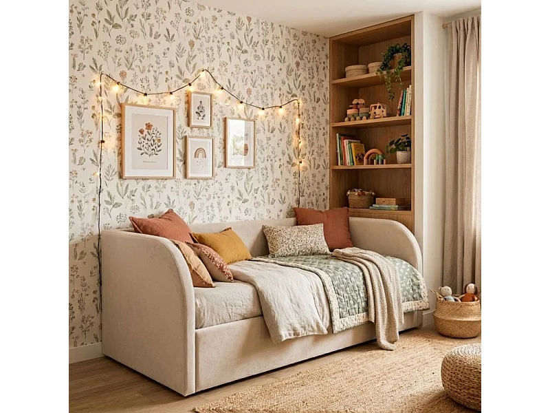 Lit rembourré avec rangement aggloméré beige 72x204x100cm