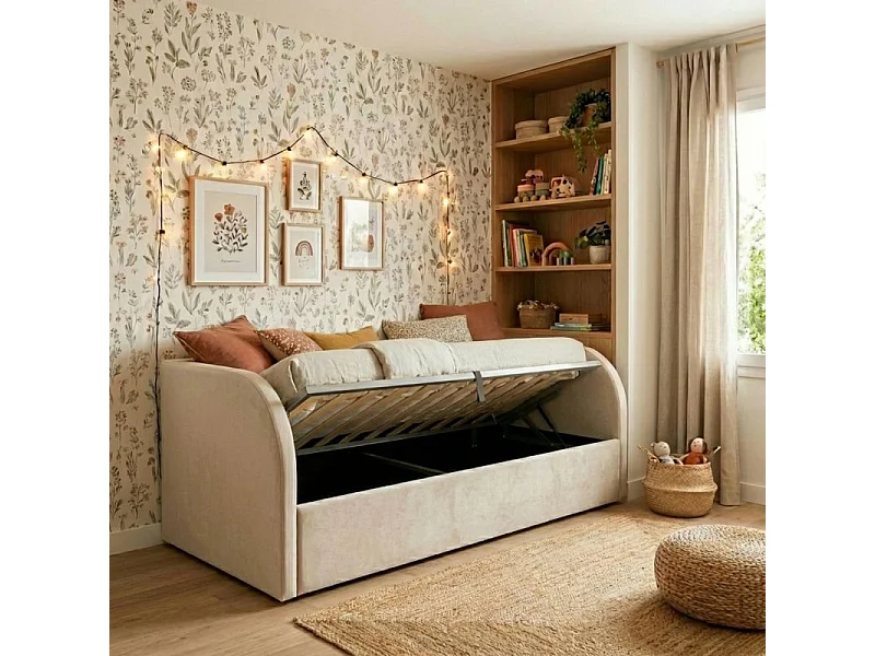 Lit rembourré avec rangement aggloméré beige 72x204x100cm