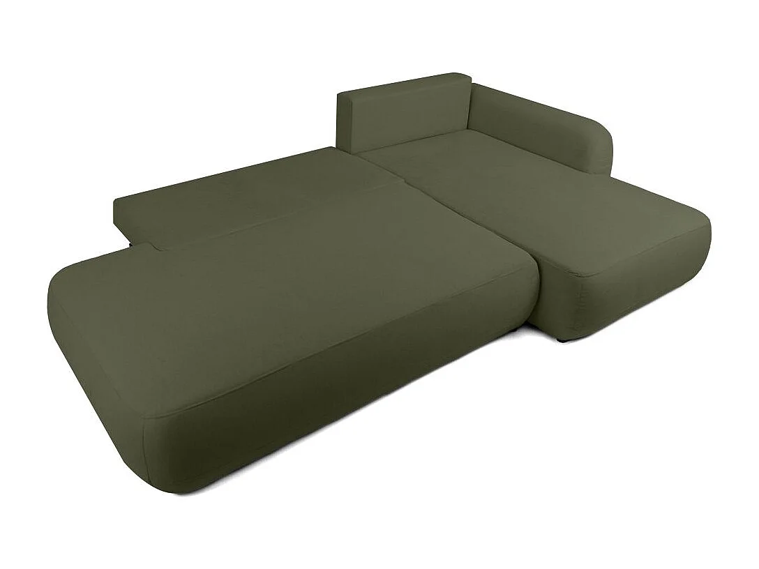 Canapé d'angle droit convertible 5 places en tissu texturé vert FABIO