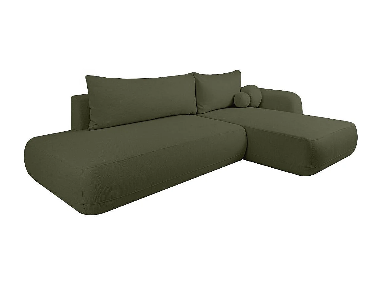 Canapé d'angle droit convertible 5 places en tissu texturé vert FABIO