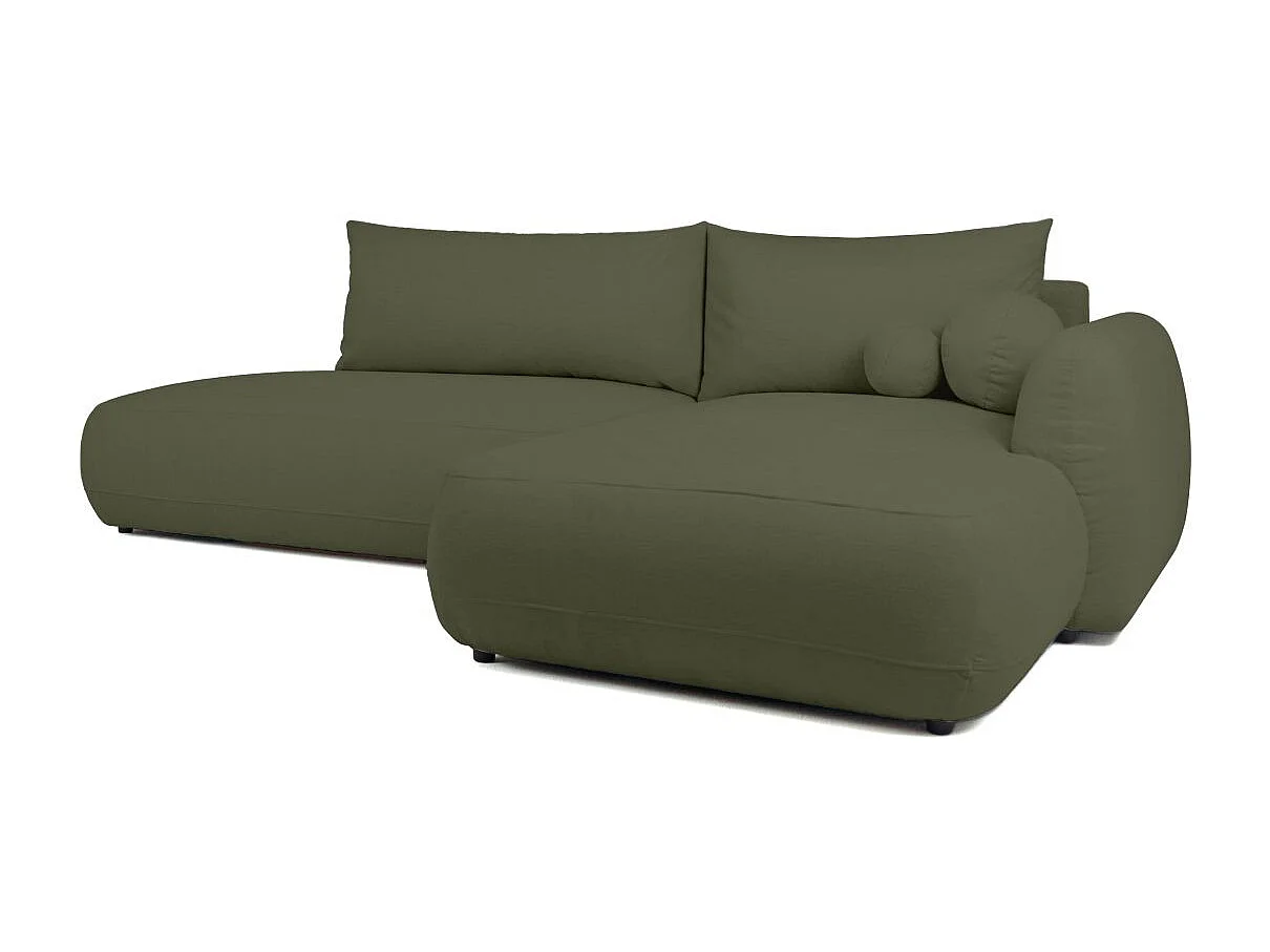 Canapé d'angle droit convertible 5 places en tissu texturé vert FABIO
