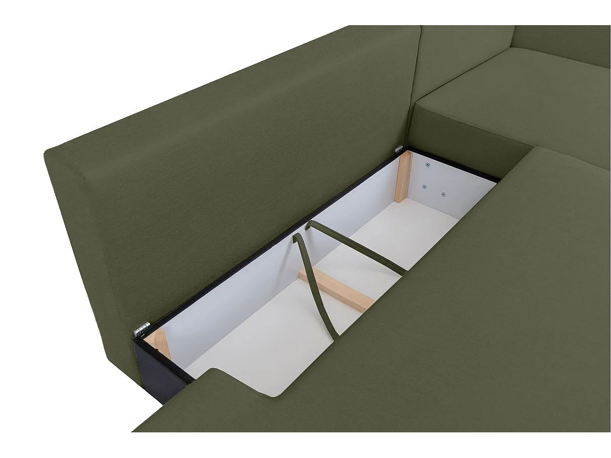 Canapé d'angle droit convertible 5 places en tissu texturé vert FABIO