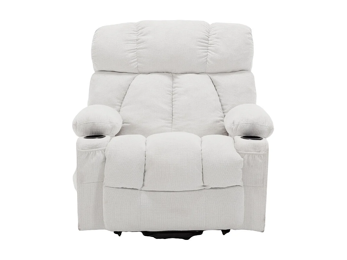 White Chenille Power Lift Recliner Armchair with Massage & Heat