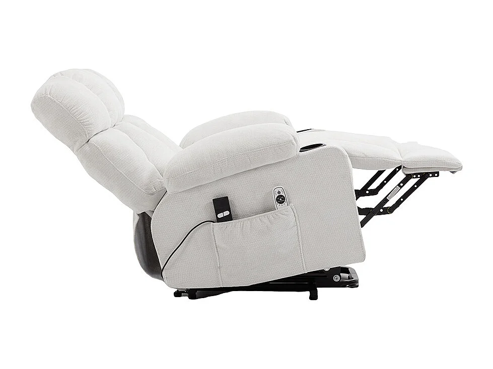 White Chenille Power Lift Recliner Armchair with Massage & Heat