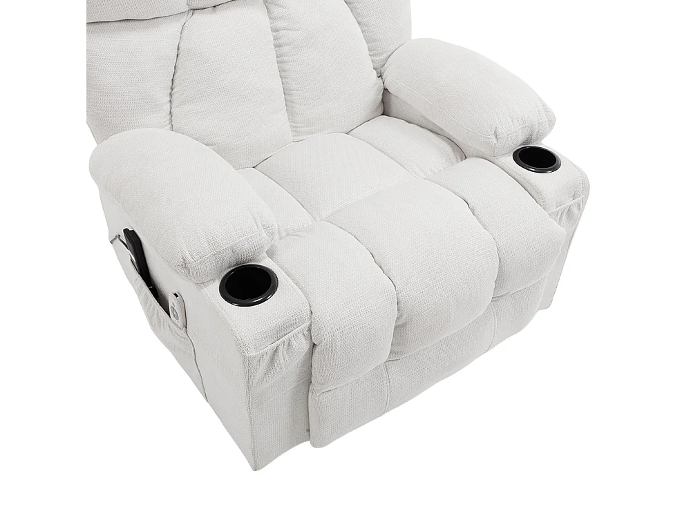 White Chenille Power Lift Recliner Armchair with Massage & Heat