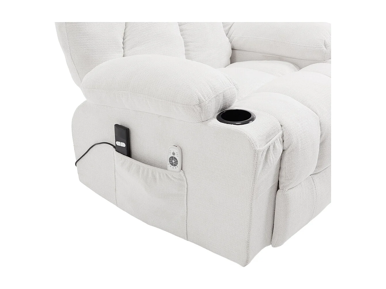 White Chenille Power Lift Recliner Armchair with Massage & Heat