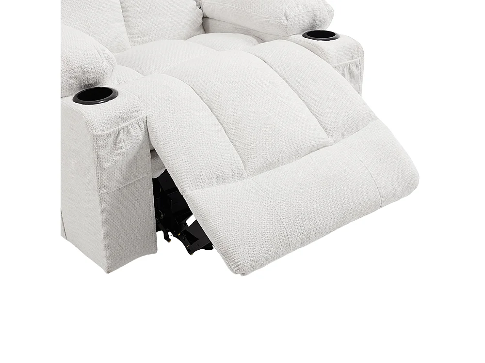 White Chenille Power Lift Recliner Armchair with Massage & Heat
