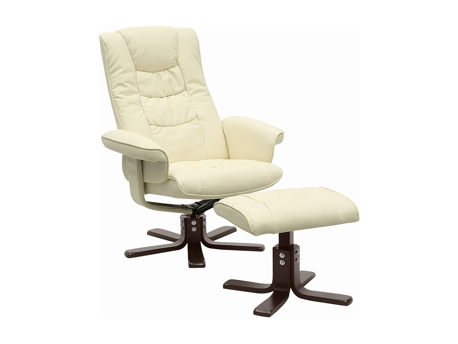 Beige PU Leather 360° Swivel Recliner Armchair with Footstool