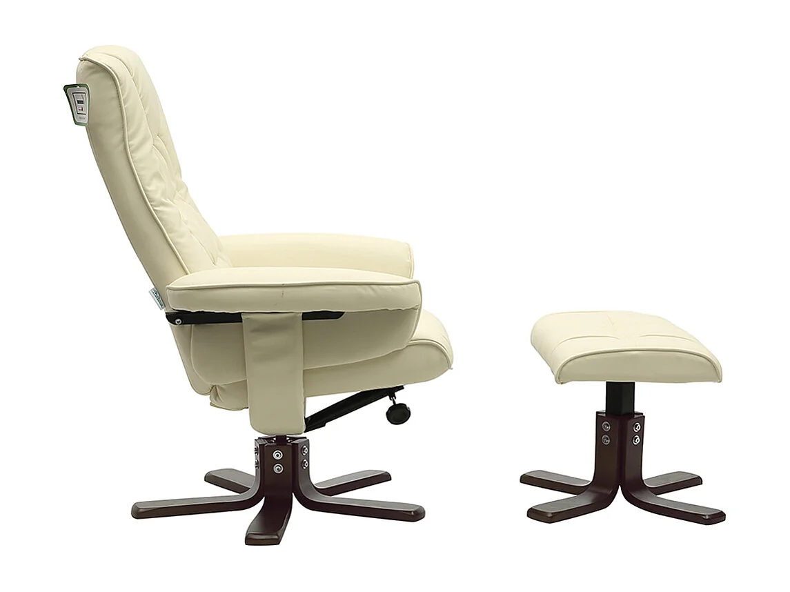 Beige PU Leather 360° Swivel Recliner Armchair with Footstool