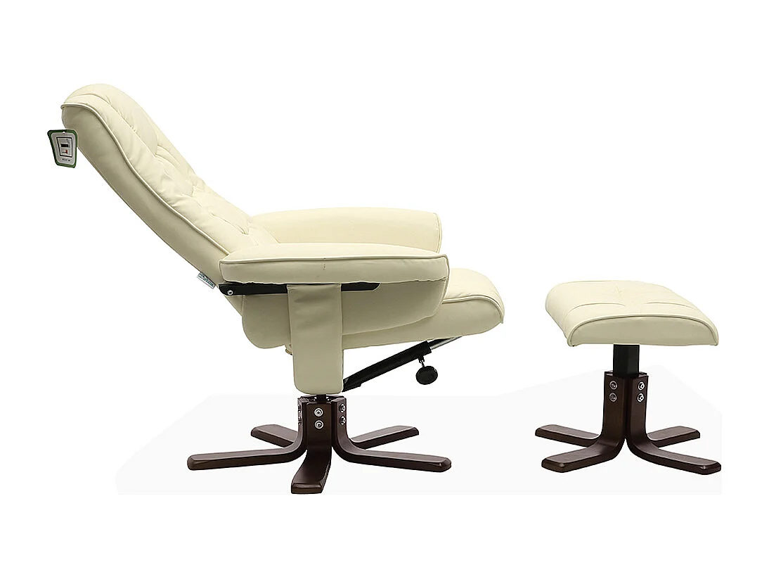 Beige PU Leather 360° Swivel Recliner Armchair with Footstool