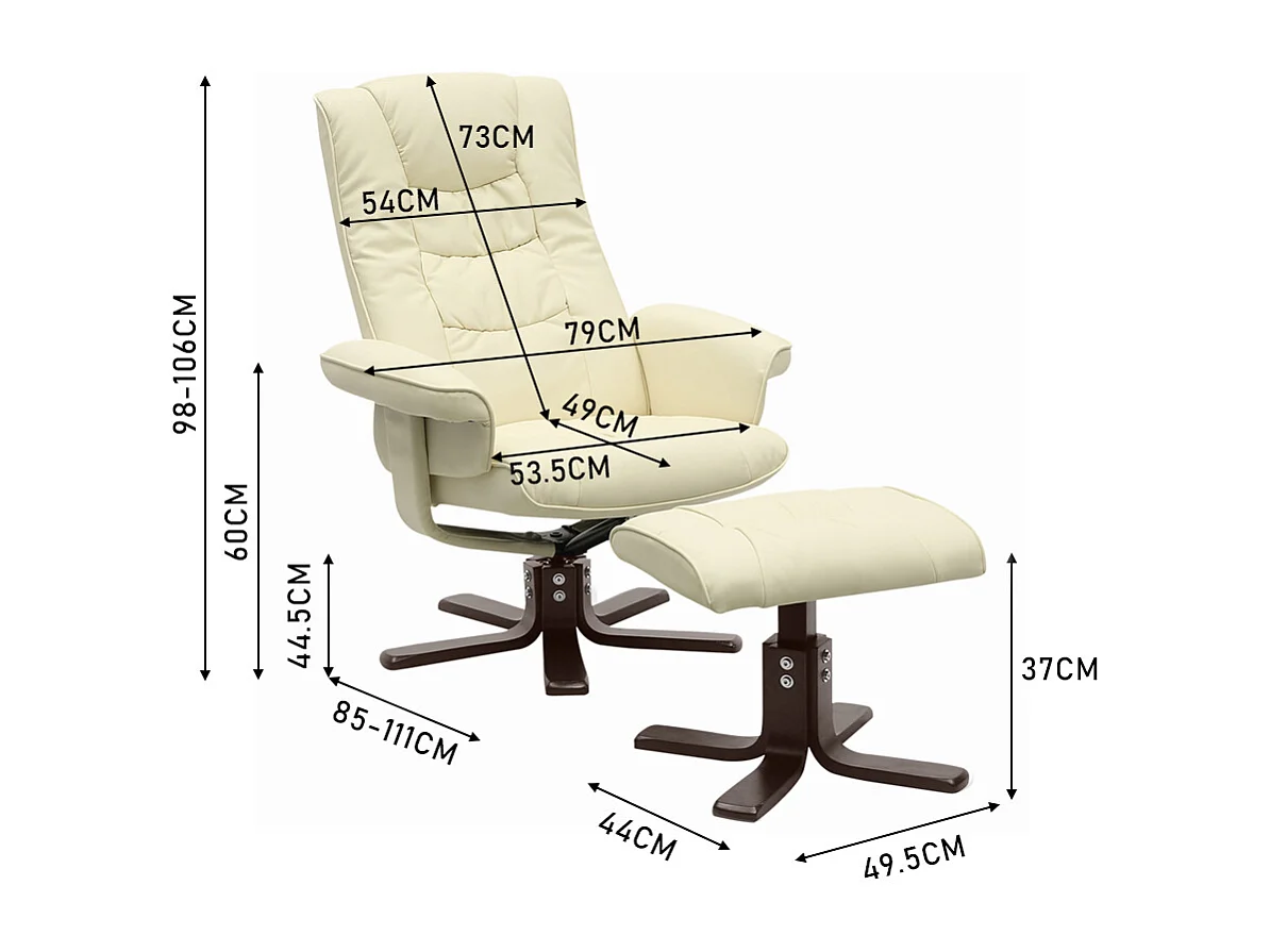 Beige PU Leather 360° Swivel Recliner Armchair with Footstool