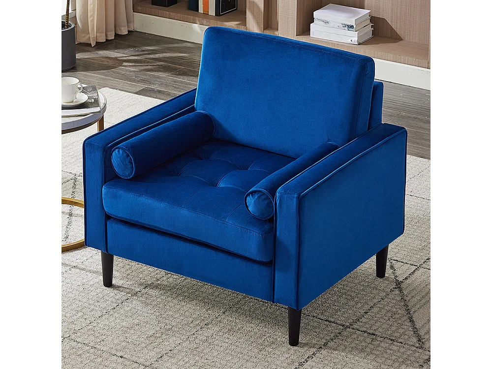 Mid-Century 1 Seater Armchair with Bolster Pillows - Blue