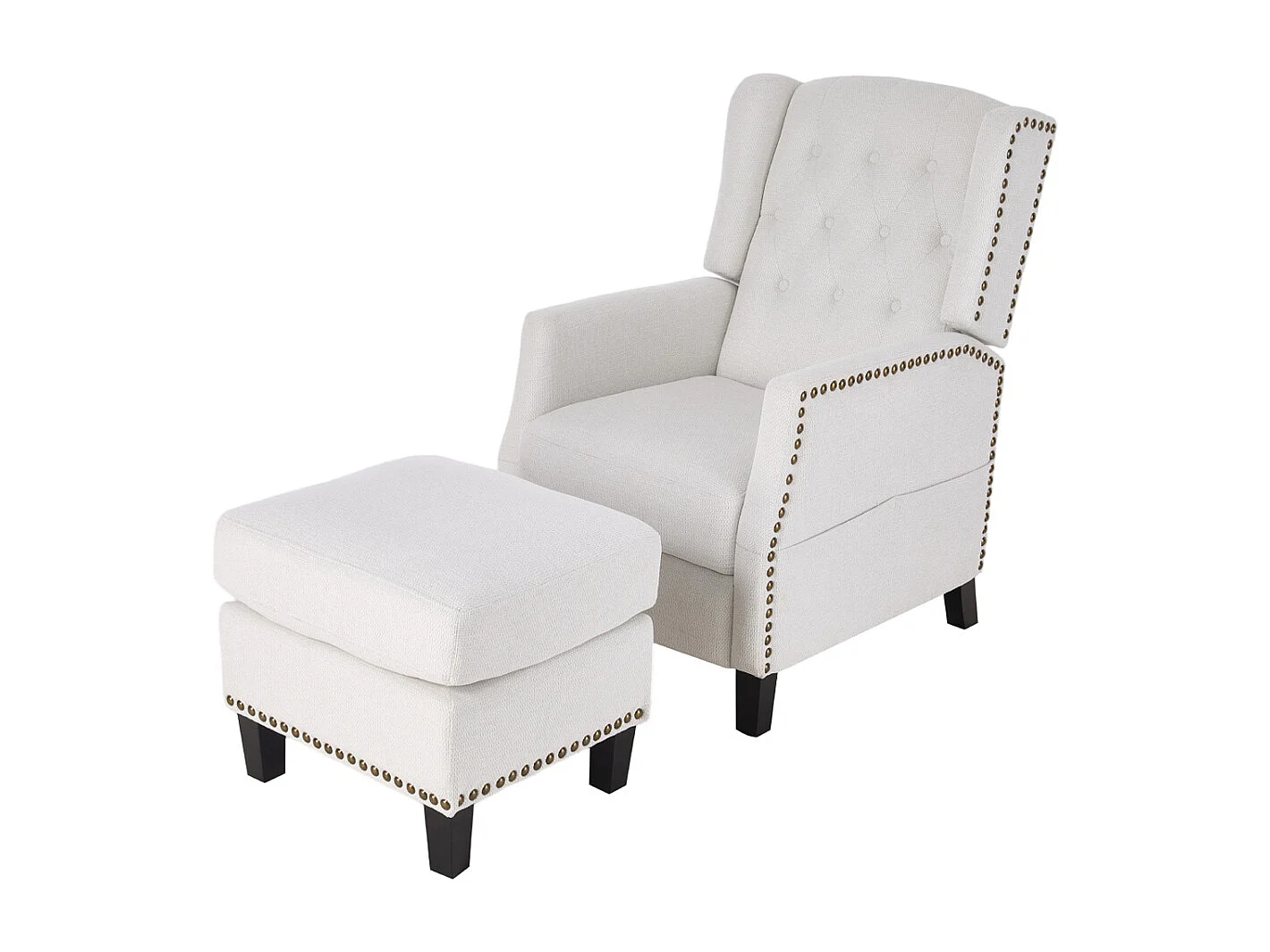 White Chenille Recliner Armchair & Footstool Set
