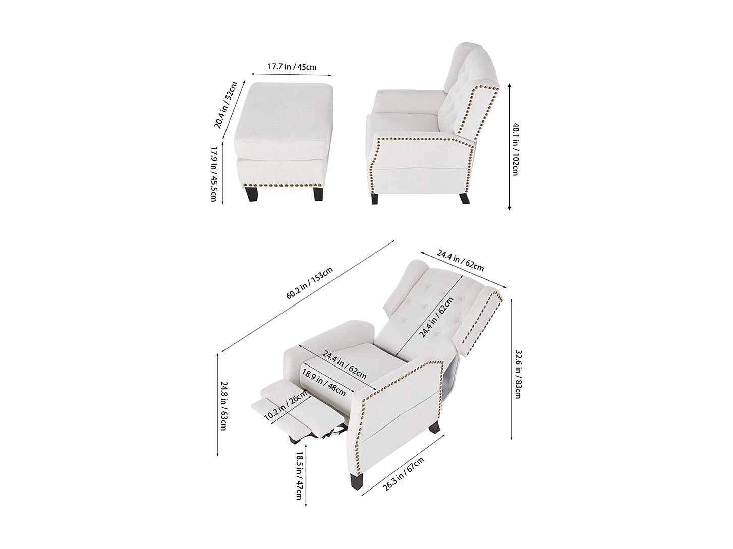 White Chenille Recliner Armchair & Footstool Set