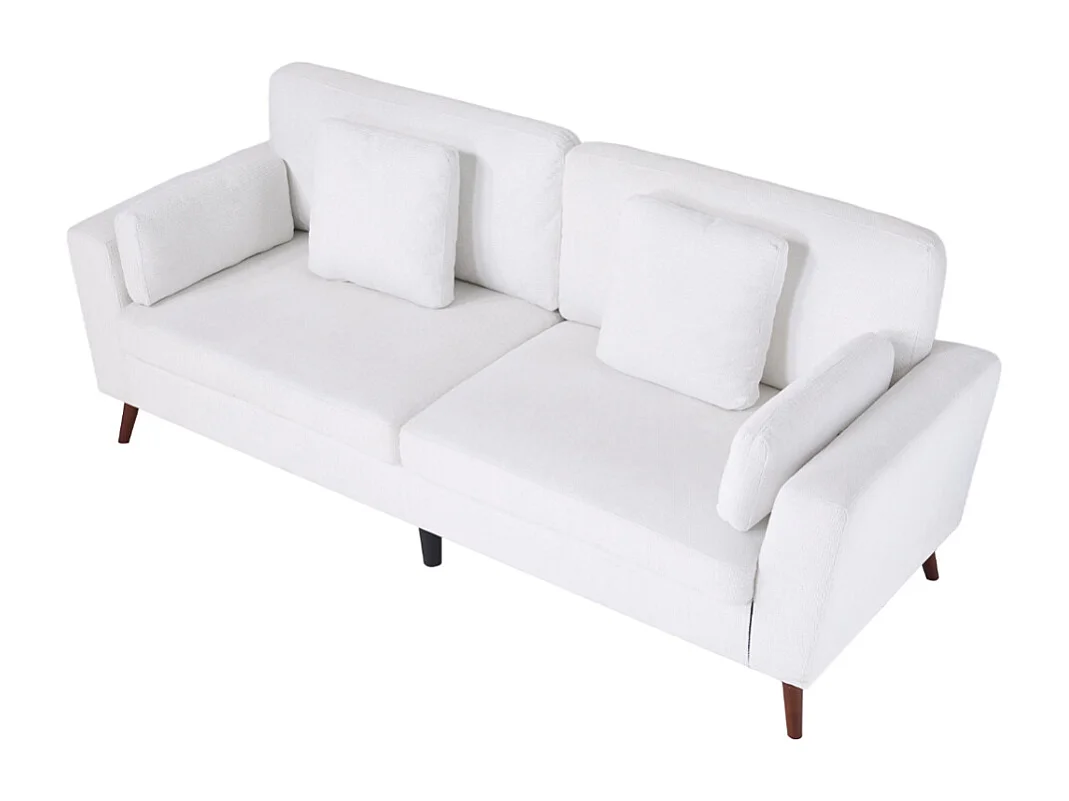 Chenille 2-Seater Sofa with Throw Pillows - White