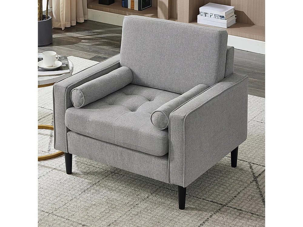 Mid-Century 1 Seater Armchair with Bolster Pillows - Grey