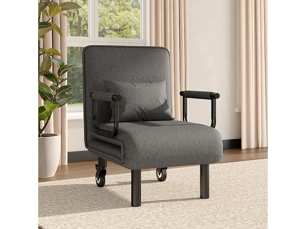 3-in-1 Single Convertible Sofa Bed with Pillow 6 Position Recliner Armchair