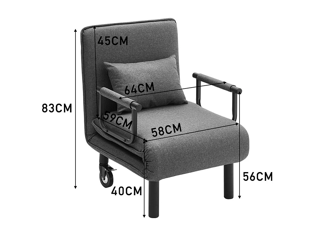 3-in-1 Single Convertible Sofa Bed with Pillow 6 Position Recliner Armchair