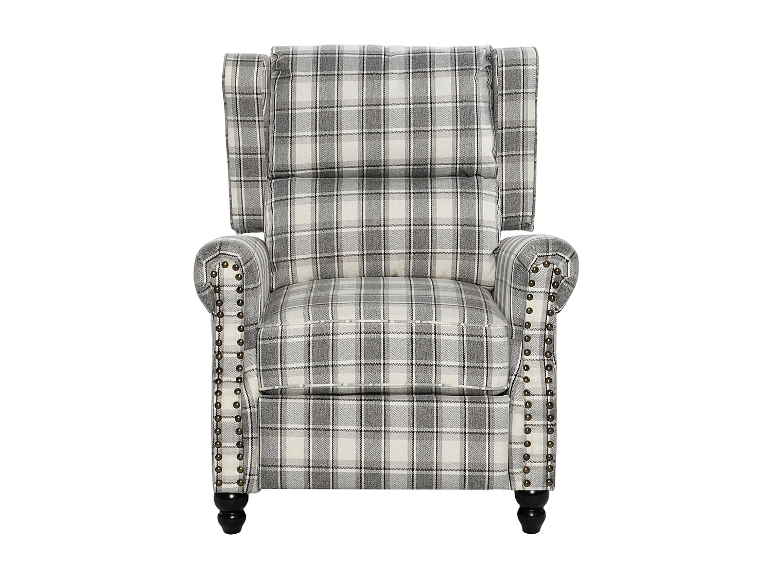 Plaid Linen Wingback Recliner Armchair with Footrest - Grey Beige