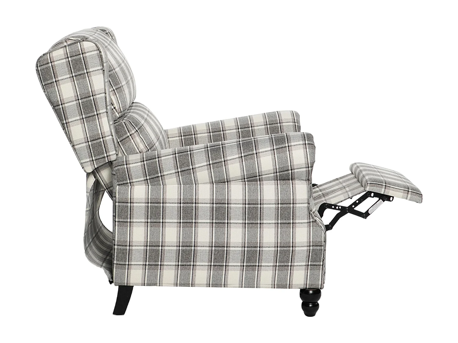 Plaid Linen Wingback Recliner Armchair with Footrest - Grey Beige