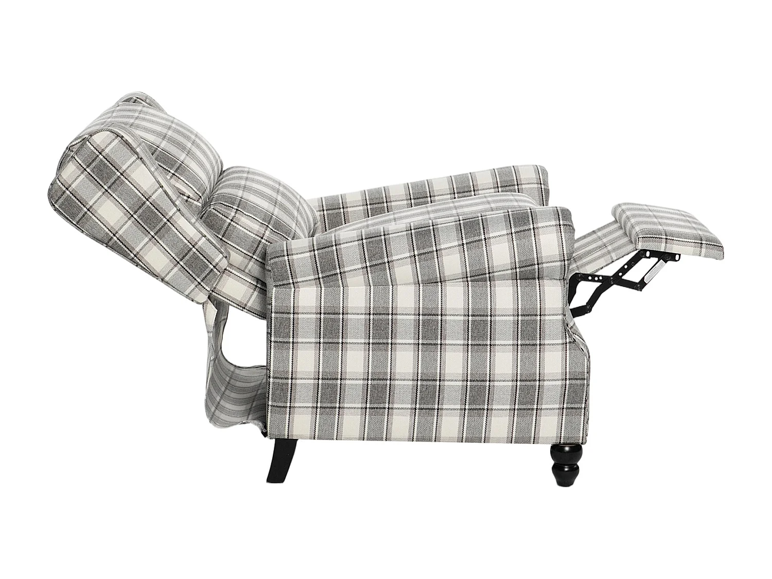 Plaid Linen Wingback Recliner Armchair with Footrest - Grey Beige