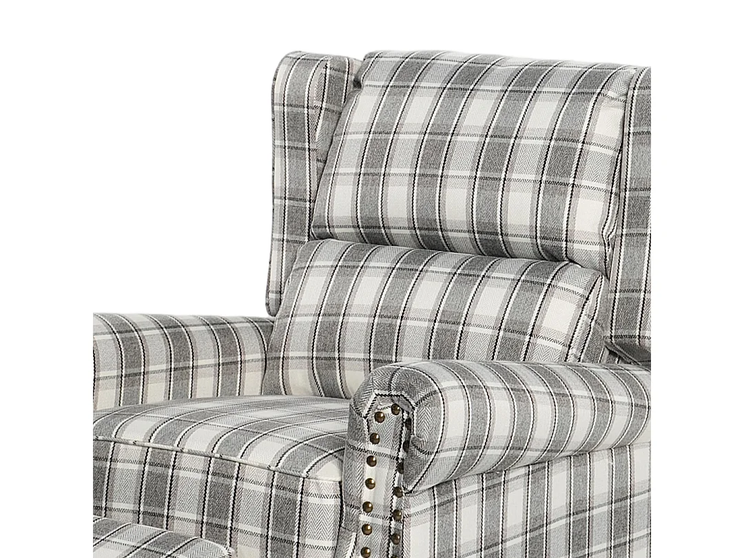 Plaid Linen Wingback Recliner Armchair with Footrest - Grey Beige
