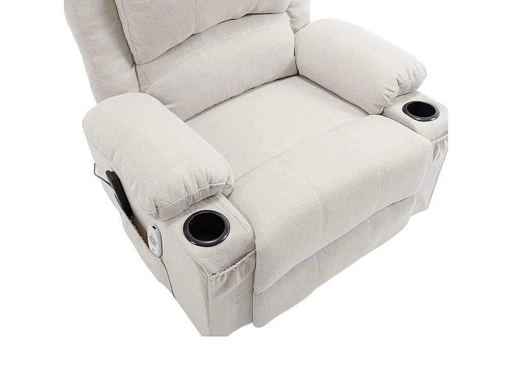 Oatmeal Chenille Power Lift Recliner Armchair with Massage & Heat