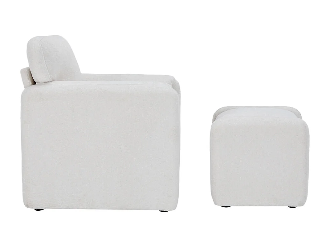 Modern Chenille Upholstered Sofa Chair with Footstool - White