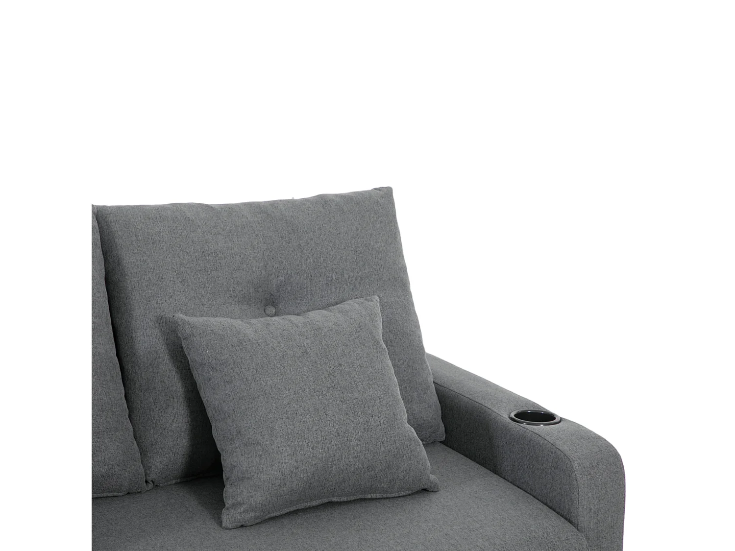 Grey Linen 2-Seater Sofa Bed with Cup Holders & Pillows