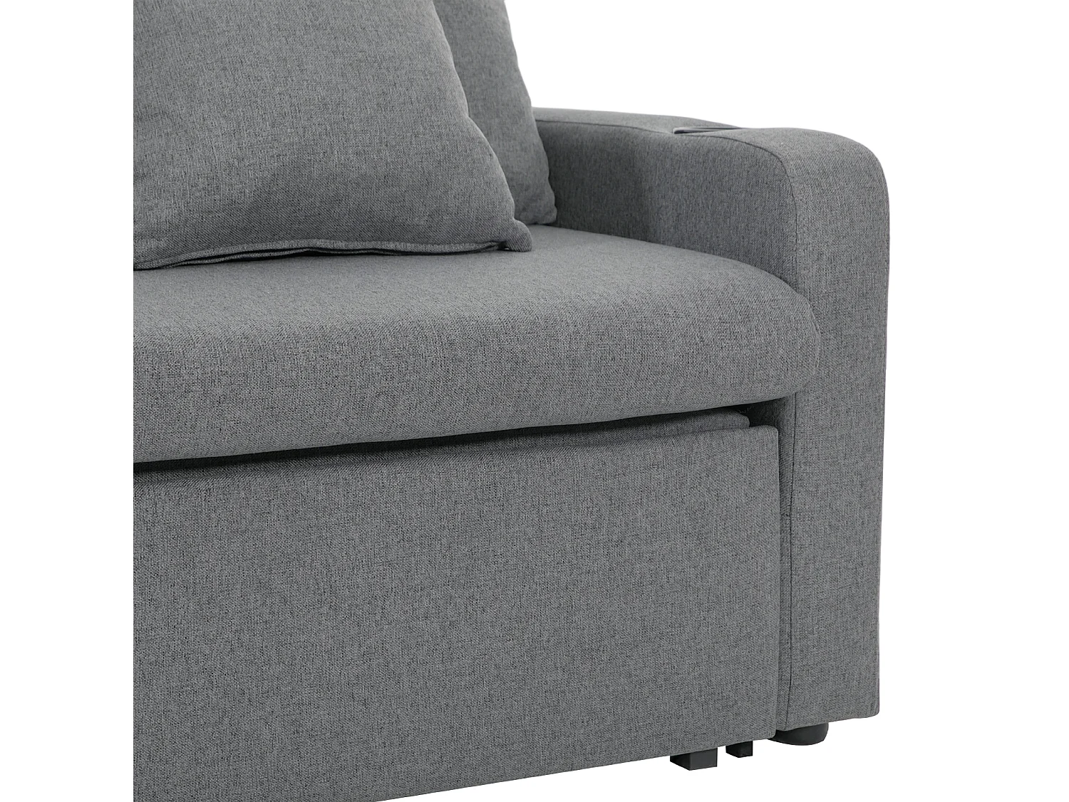 Grey Linen 2-Seater Sofa Bed with Cup Holders & Pillows
