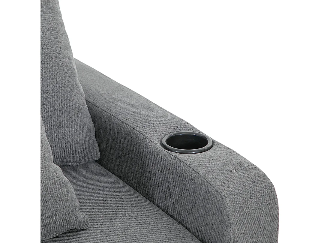 Grey Linen 2-Seater Sofa Bed with Cup Holders & Pillows